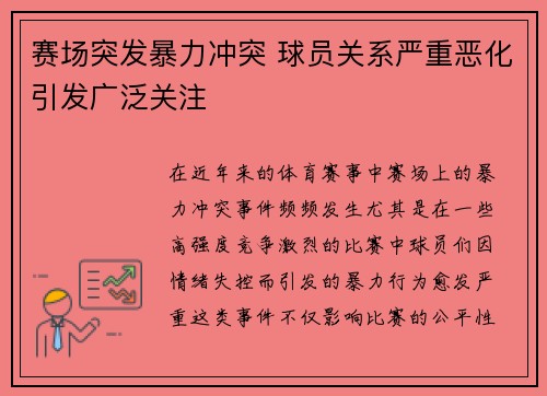 赛场突发暴力冲突 球员关系严重恶化引发广泛关注