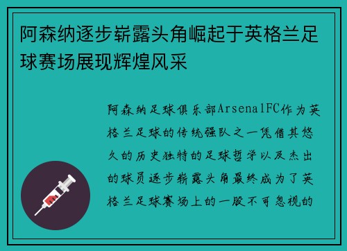 阿森纳逐步崭露头角崛起于英格兰足球赛场展现辉煌风采